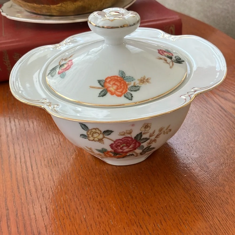 Vintage Charm Crest Mayfair Sugar Bowl with lid elegant floral pattern